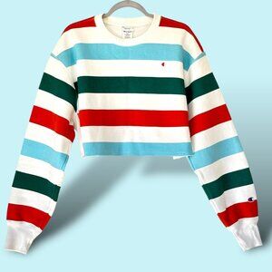 UO x Champion Stripe Cropped Reverse Weave Crewneck Sweatshirt Women's Medium